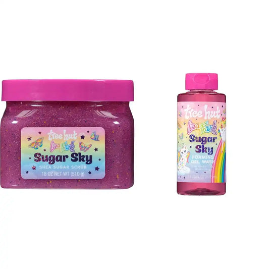 Bundle of Lisa Frank x Tree Hut Sugar Sky Body Scrub, Exfoliating Sugar Scrub, 18 Oz + Tree Hut Lisa Frank x Sugar Sky Body Wash, Limited Edition, 18 Fl Oz